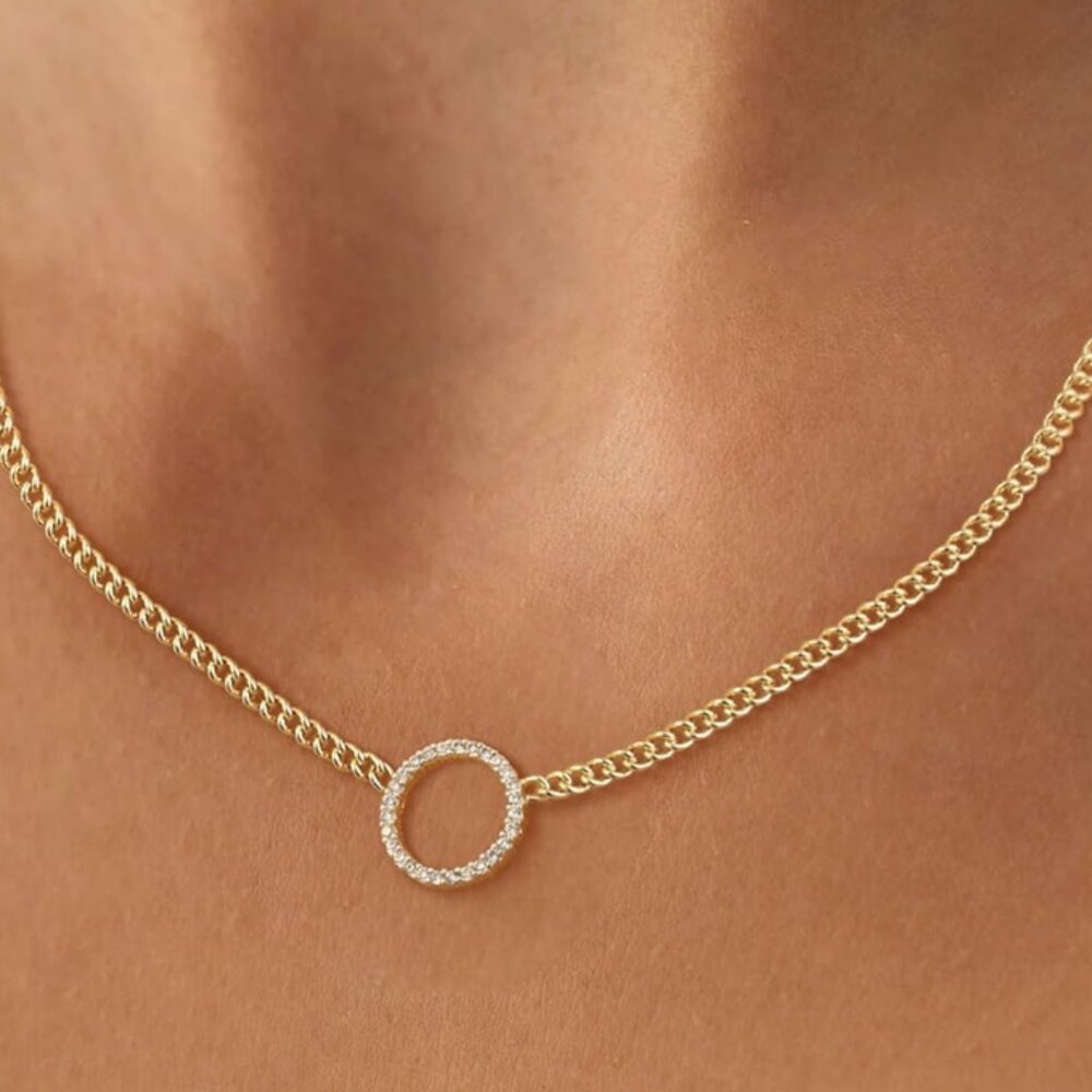 14k Gold-Plated Cubic Zirconia Sun Necklace with Chain